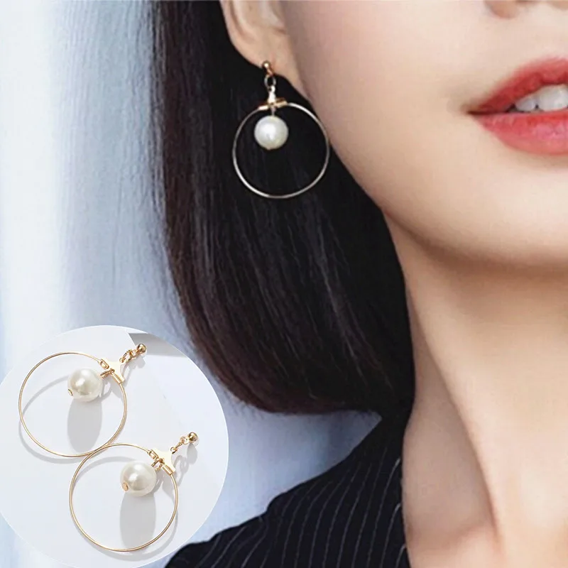 Hot Europe And America Simulated Pearl Earrings For Women Wedding Jewelry Bijoux Brincos Fashion Geometric Circle Stud Earrings