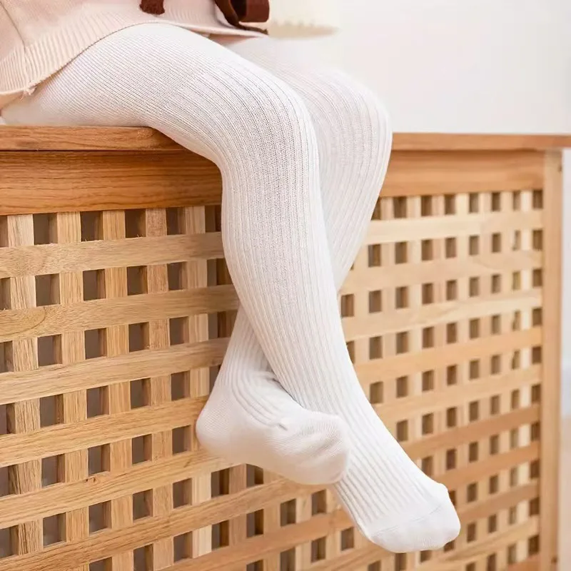 1 Pcs Girls Pantyhose Kids Knitted Leggings Stretchy Vertical Stripe Solid Color Baby Toddler Long Socks