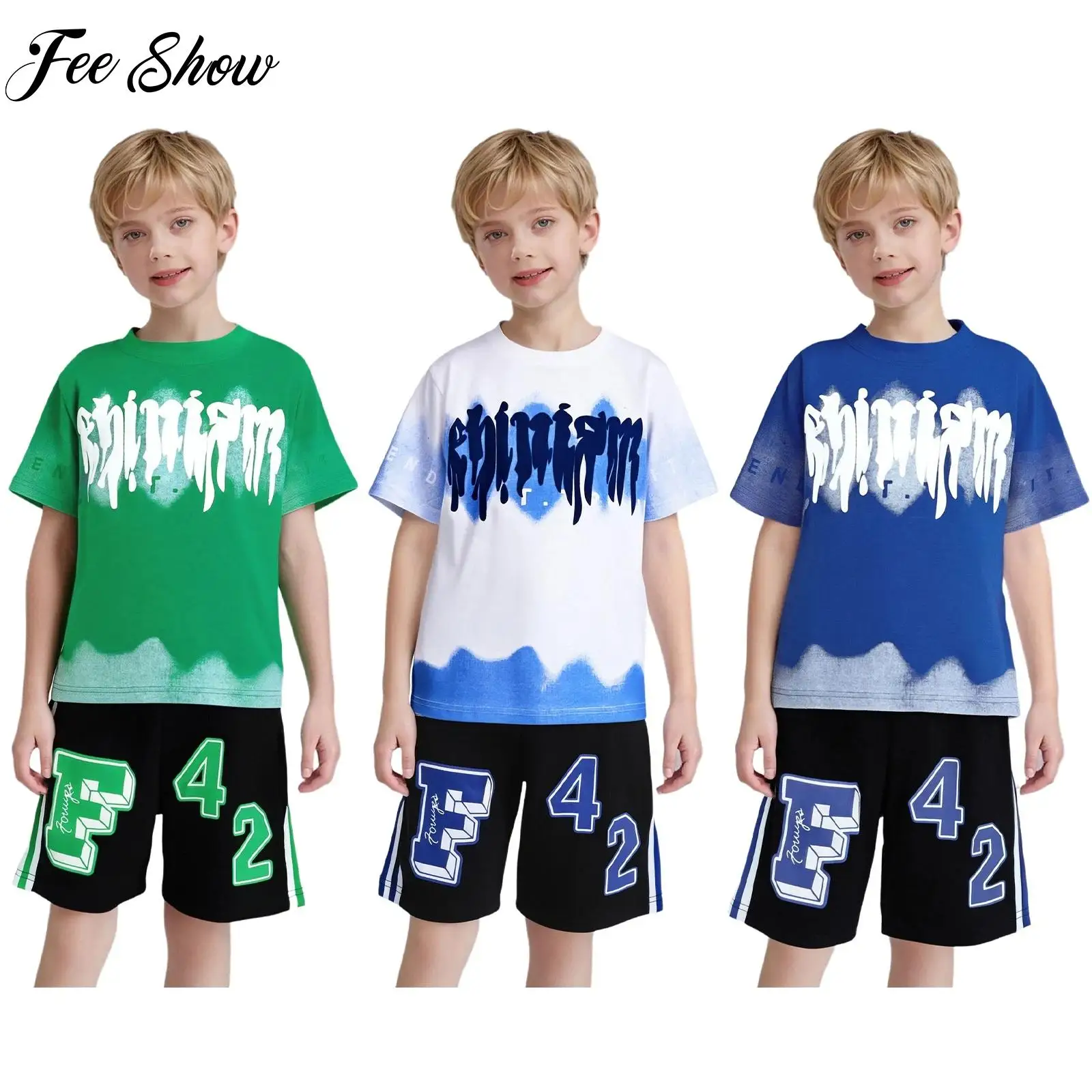 

Children Two-Piece Casual Sport Suits Kids Short Sleeve T-shirt with Elastic Waistband Shorts Sets Boys Soccer Jerseys Tracksuit