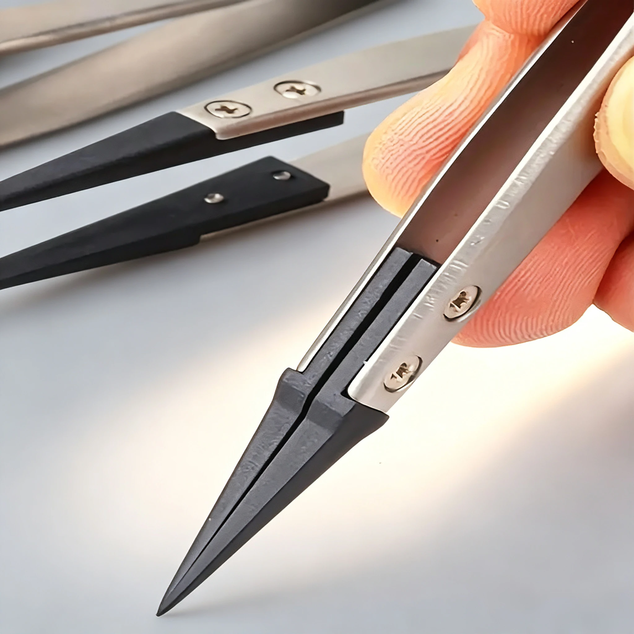 ESD-Safe Precision Tweezers, Anti-Static Tips with Heavy-Duty Metal for Electronics & Jewelry Repair.