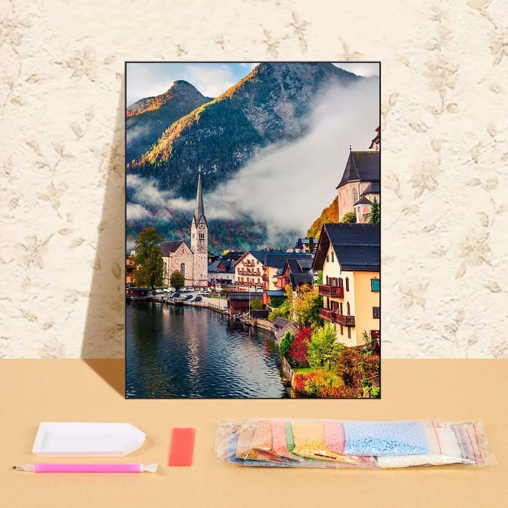 

Diamond Painting Landscape 5D Full Round Drill Embroidery Lake Building Diamond Mosaic Set DIY Handmade Hobby Mother's Day Gift