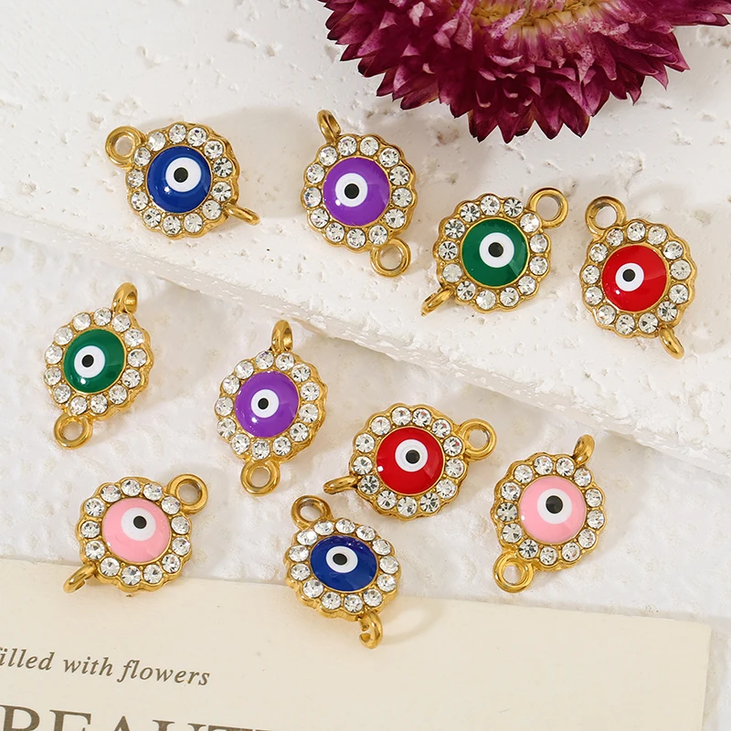 

5pcs Stainless Steel Devil Eye Charms Rhinestone Blue Eye Connector for Women Bracelet Necklace DIY Jewelry Making Supplies