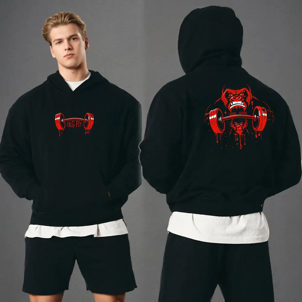 Gym Fitness Hoodie Men\'s Autumn Winter Hooded Pullover Fitness Printed Sweatshirt Oversized Sportswear Tops