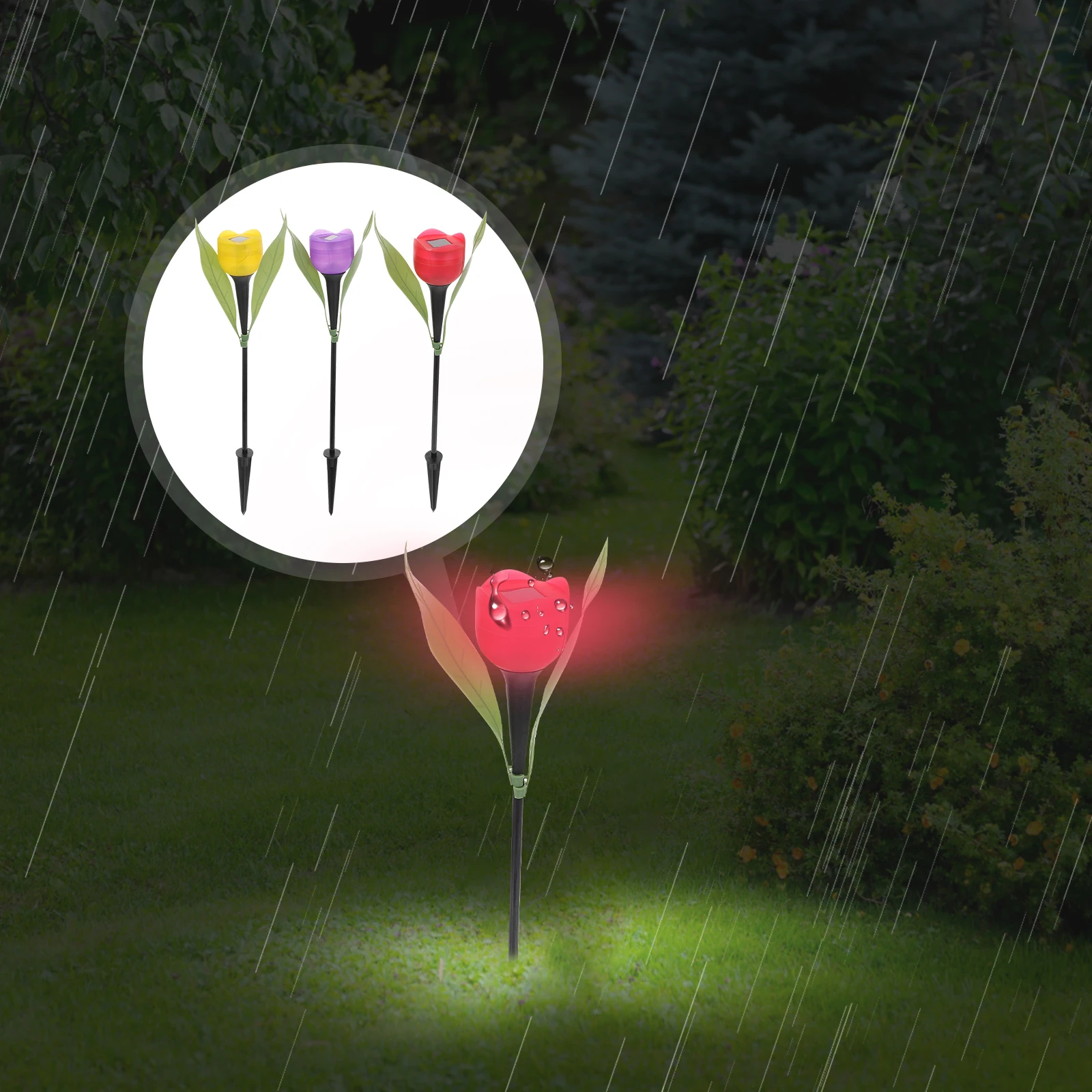 

3PCS Solar Tulip Lamp LED Garden Lights Ground Plug Outdoor Phalaenopsis Flower Lawn Decoration Full Solar Powered