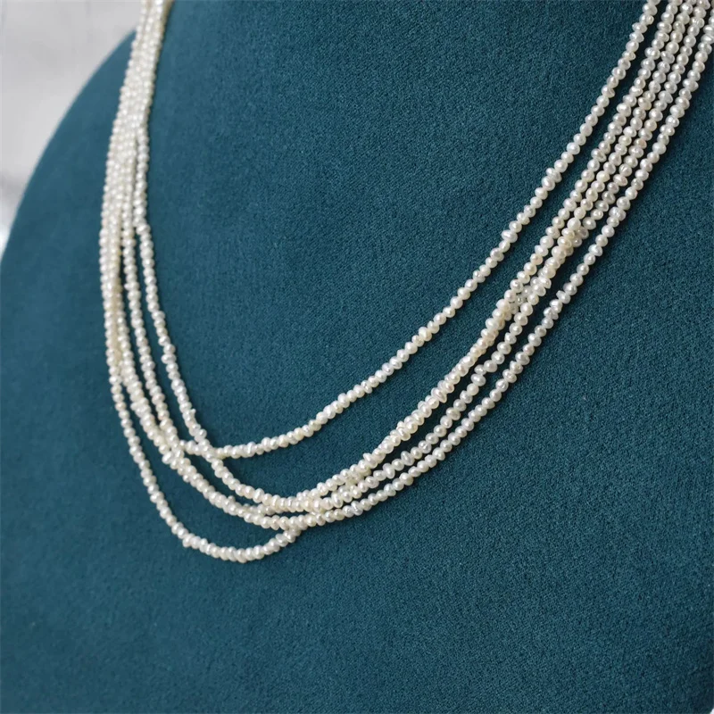 

AA Factory Wholesale Natural Pearls Strand 1.5-2mm Small Size White Cultured Freshwater Near Round Baby Mini Pearls Necklace