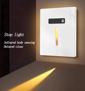 Infravermelho luz controlada indução pé lâmpada, corpo humano indução lâmpada, incorporado tipo 86, apto para Home Stair, corredor
