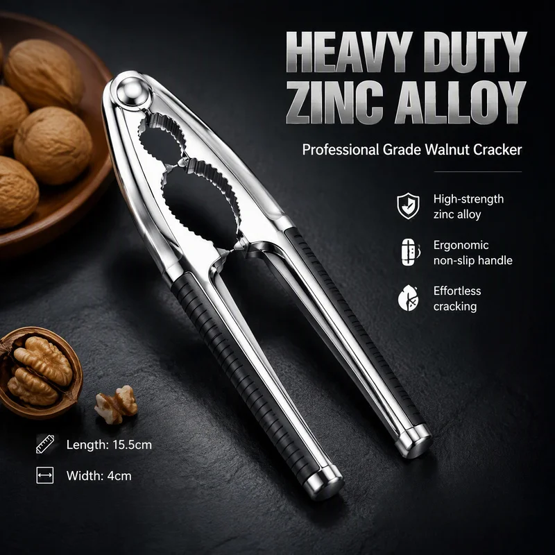 Zinc Alloy Nut Cracker, Non‑Slip Handle Nut Sheller Plier for Walnut Hazelnut Pine Nut Household Kitchen Nut Tool