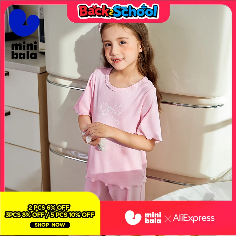 

Миниатюрный пижамный комплект Bala для девочек, летняя мягкая эластичная милая дышащая одежда для сна для сна и отдыха дома