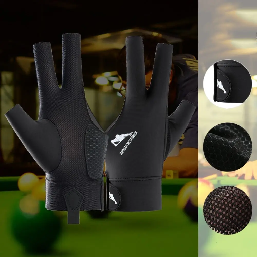 

Three Fingers Snooker Glove Anti-slip Left Right Hand Billiard Glove Breathable Elastic Training Glove Fitness Accessories