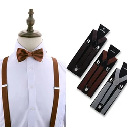 Elegant Fashion Men's Adult Suspenders And Bow Tie Two Piece Set Gentleman Suit Occessories Wedding Business Party Gifts For Men