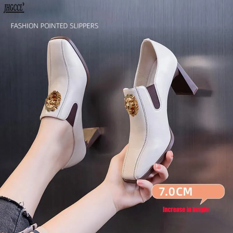 

Новые осенне-зимние женские повседневные маленькие кожаные туфли на толстом каблуке с квадратным носком и глубоким вырезом на одинарном высоком каблуке N7