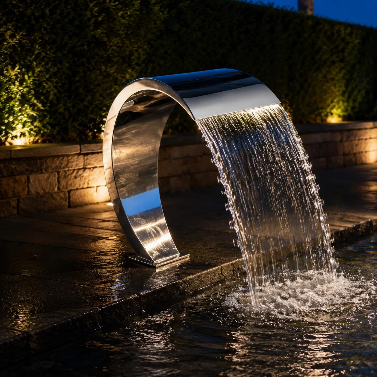 Curved Waterfall Spout Commercial Grade Stainless Steel Pool Waterfall Fountain Nozzle Easy to Install Water Sprayer Mirror
