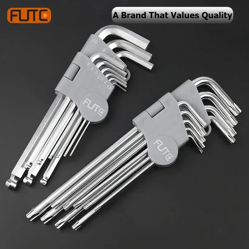 FUTE 9PCS Allen Wrench Set Hex Wrench Multifunctional Short Universal Screwdriver Hex Key Allen Key Ball Torx Spanner Hand Tools