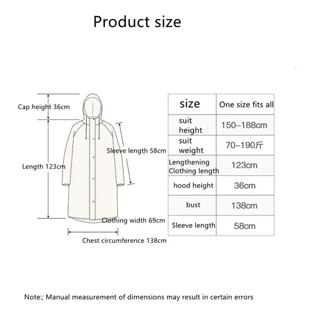 Adult Raincoat Hooded One-piece Long Raincoat Reusable Poncho Outdoor Rainwear For Women And Men Transparent Waterproof Poncho