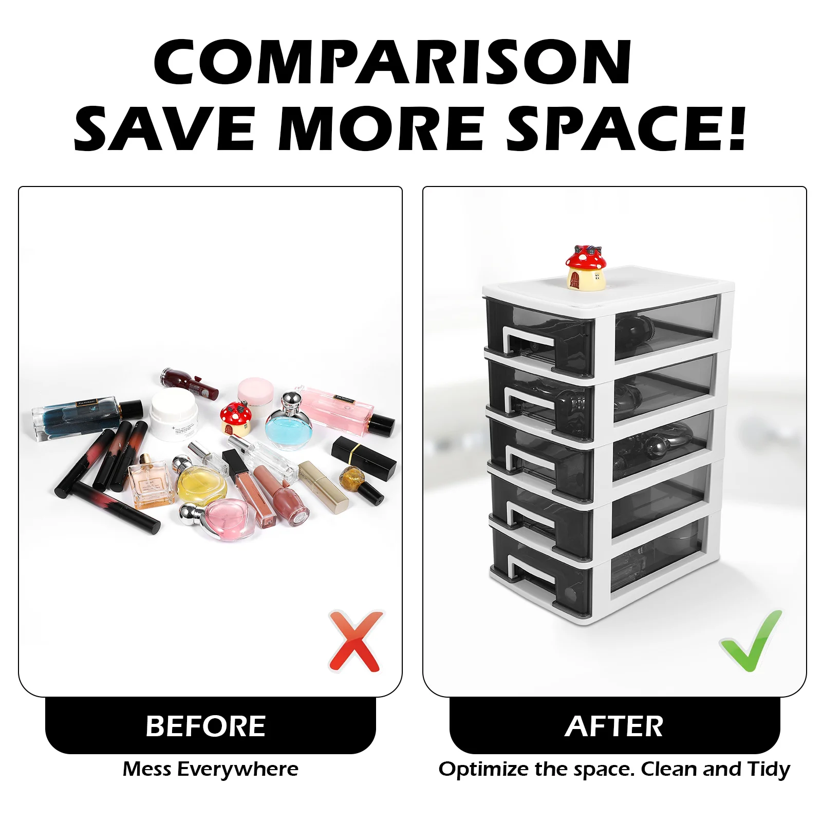 Drawer Organizer Desk Storage Box Compact Clear Plastic Stationery Organizer Desktop Multipurpose Drawers