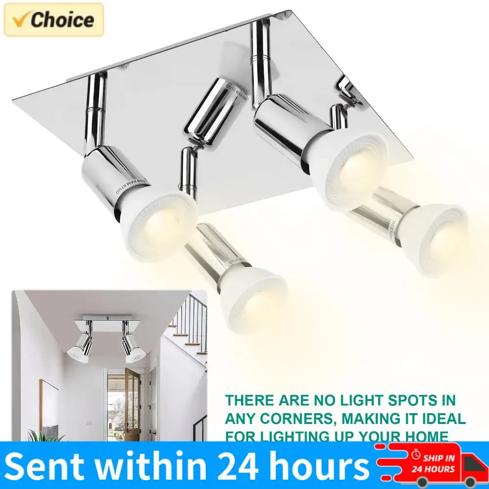 

4 Way Square Spot Light Ceiling Spotlight 4 GU10 Bulbs LED Ceiling Light Adjustable Angle Rotatable Ceiling Light for Home Decor