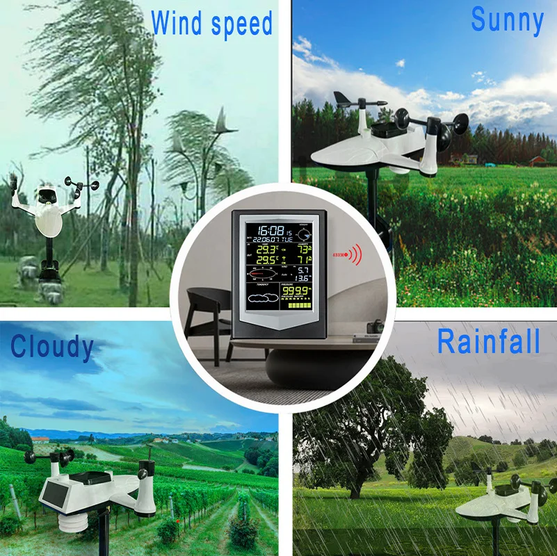 New Wireless Multifunctional Solar Weather Station with Wind Direction Wind Speed Rainfall Pressure Temperature Weather