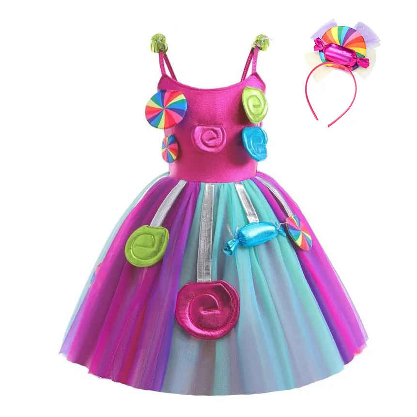 Spring Summer Carnival Cute Dress Candy Lollipop Embellished Costume with Headband Girl Purim 2026 Festival Parade Apparel Dress