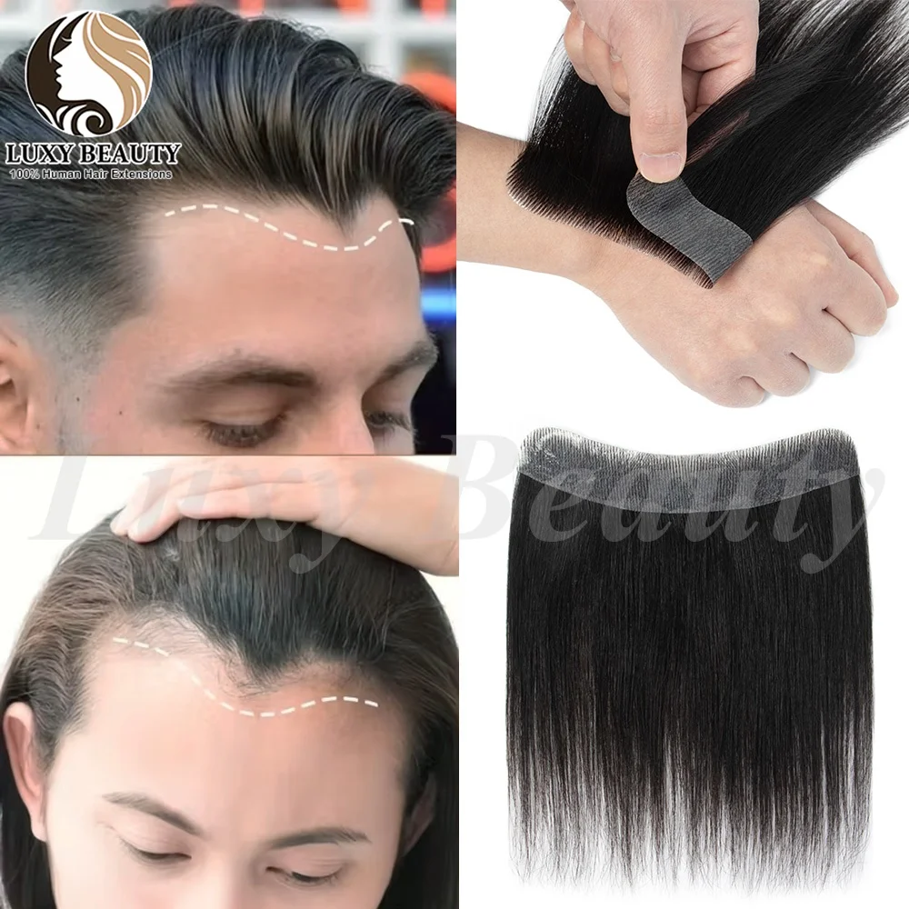 Hairline Toupee for Men Real Human Hair Forehead Hairline Replacement for Men Black Brown Blonde Seamless Forehead Hair Topper