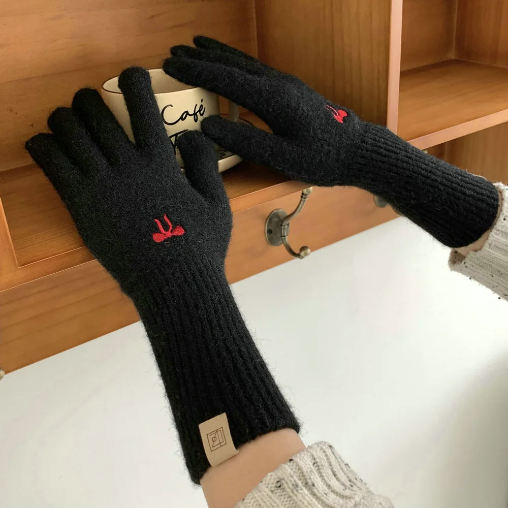 Knitted Bow Knot Gloves Women Embroidered Wool Keep Warm Touchable Screen Gloves Female Cycling Mittens Korean Y2k Accessories