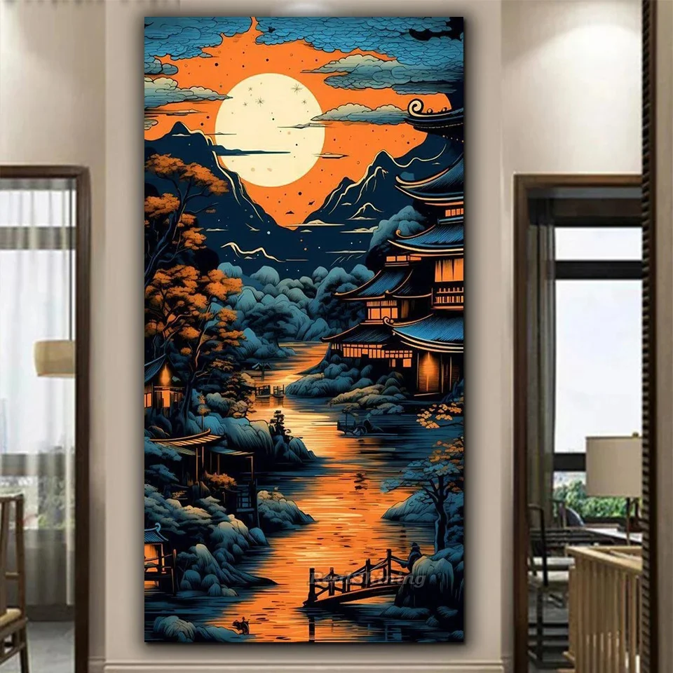 Sakura Temple Japanese Landscape Large 5D DIY Diamond Painting New 2024 Full Square Round Mosaic Sunset Aesthetic Art Rhinestone