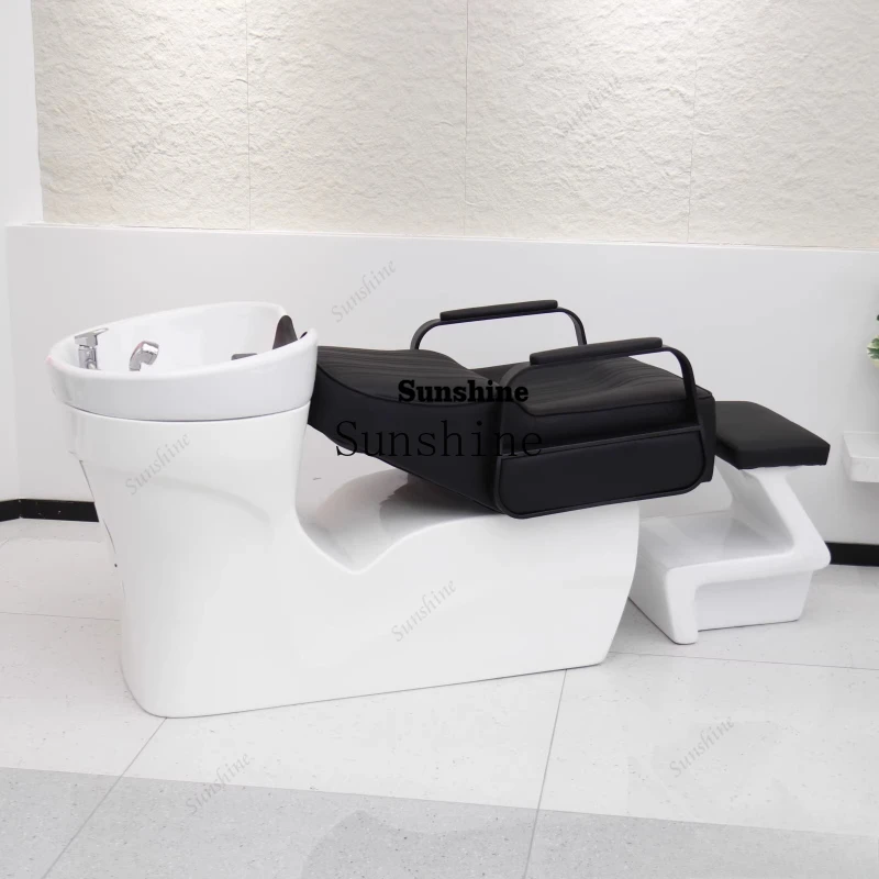 Ceramic basin hair salon special glass fiber reinforced plastic flushing bed high-end semi-lying tide shop  FT