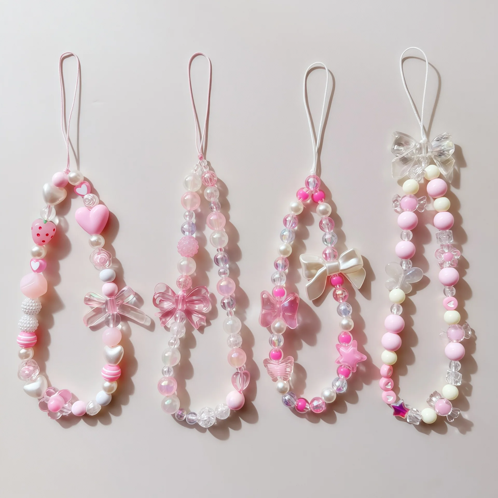 

Розовый акриловый брелок-подвеска для телефона в виде банта, клубники, сердца, звезды, конфеты, цветка, ремешок для мобильного телефона, брелок для ключей для женщин и девушек