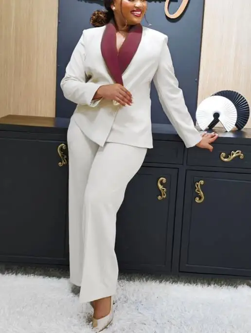 2025 우아한 출퇴근용 대비색상 큰 라펠 캐주얼 수트 여성용 투피스 세트