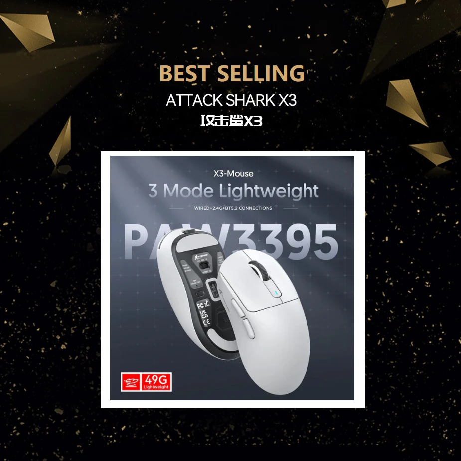 

Новинка! Игровая мышь ATTACK SHARK X3, 49 г, легкая, Bluetooth, PAW3395, трехрежимное подключение 2.4G, 26000 DPI, 650 IPS, с макросами