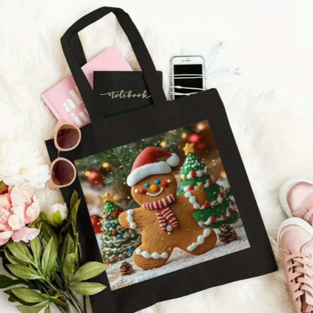 

2026 Новая сумка для свадьбы, Рождества, пряничный человечек, сумка с верхней ручкой и принтом для женщин, портативная сумка для покупок, новогодний подарок