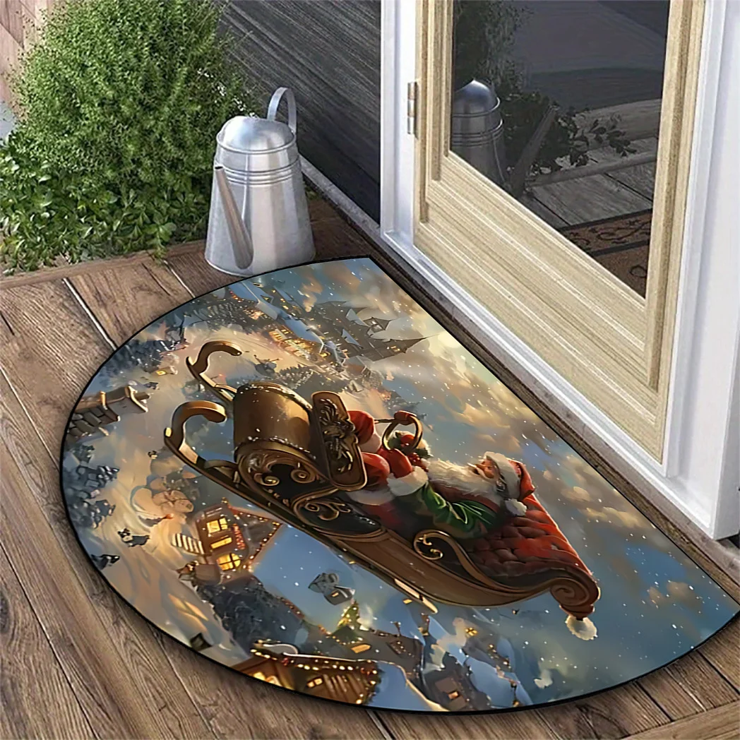 Starry Winter Town Santa Sleigh Art Print Doormat for Outdoor Terrace Backyard Patio Holiday Entrance Rug Non Slip rug