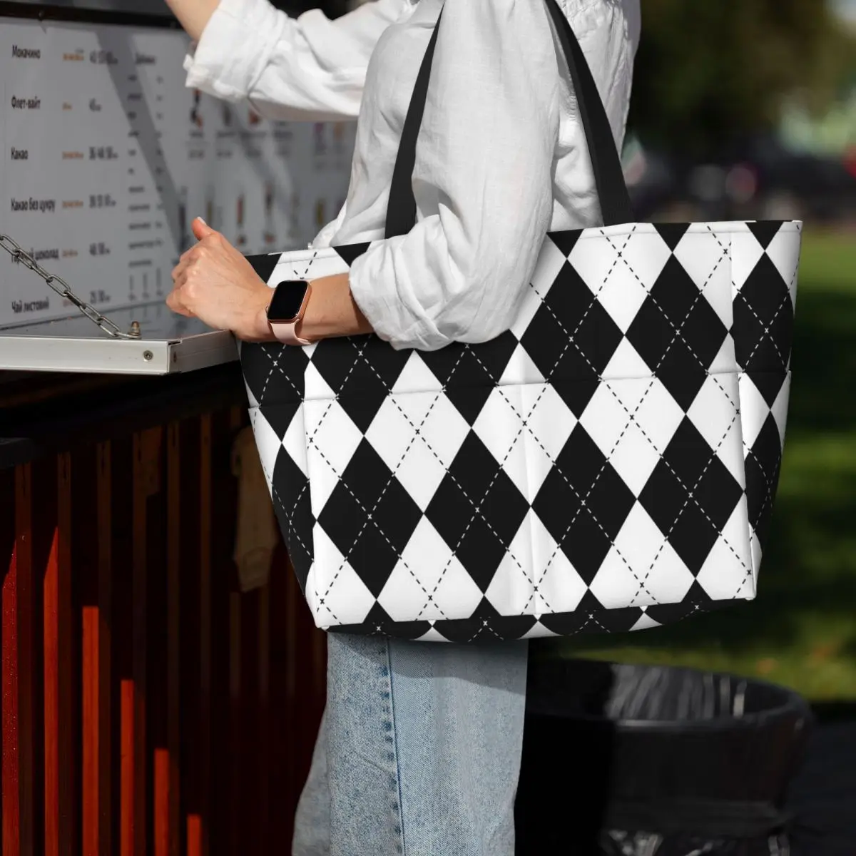 

Diamond Shaped Geometric Pattern Beach Tote Bag Sport Gym Yoga Duffle Large Tote Bag Women Travel Bag Fitness bag