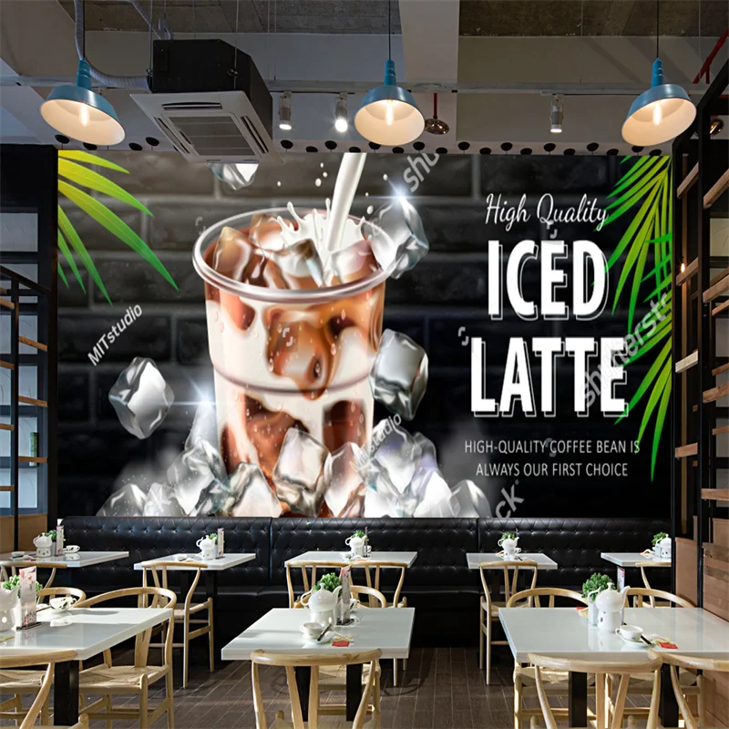 

Custom 3d Iced Latte Banner with Milk Background Photo Mural Cafe Drinking Shop Industry Decor Wallpaper Papel De Parede 3d