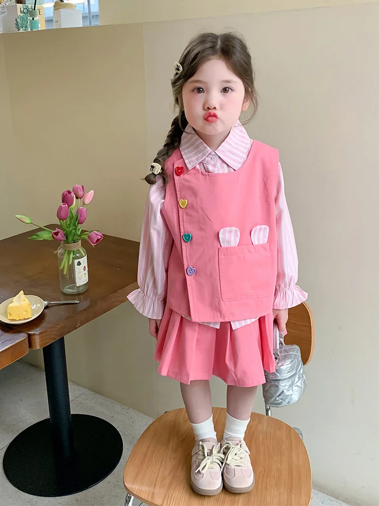 Girls' Three-Piece Dress Set for Spring and Autumn2025New Stylish Children's Internet Celebrity Girl Spring VestjkSuit