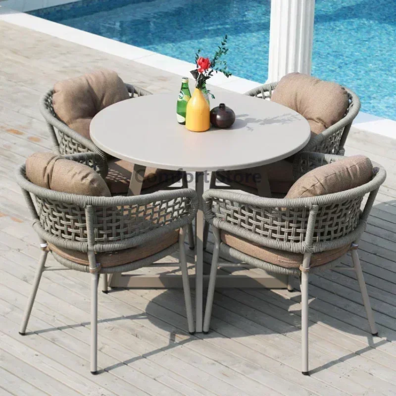 

Nordic Outdoor Garden Chair Leisure Rattan Courtyard Aluminum Alloy Dining Chair Balcony Chaise De Jardin Patio Furniture