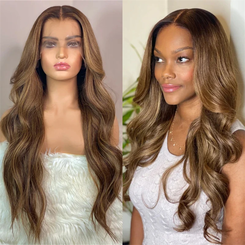 

Парик с омбре-эффектом, медово-коричневый с блондными прядями, HD-кружево, с предварительно вычесанной линией роста волос, мягкие волны, без клея, для женщин, при алоpecia и выпадении волос