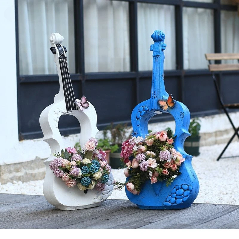 Ornamento de decoração de jardim para varanda externa de violino branco