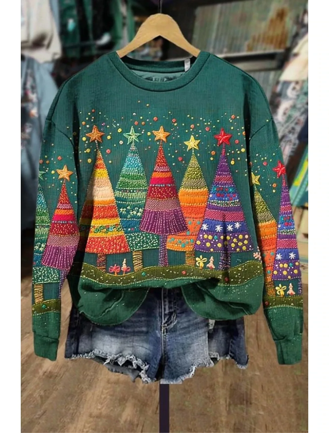 Women's Pullover Sweatshirt Christmas Tree Christmas Casual Long Sleeve Crew Neck Tops Street Dailywear Casual Women's Clothing