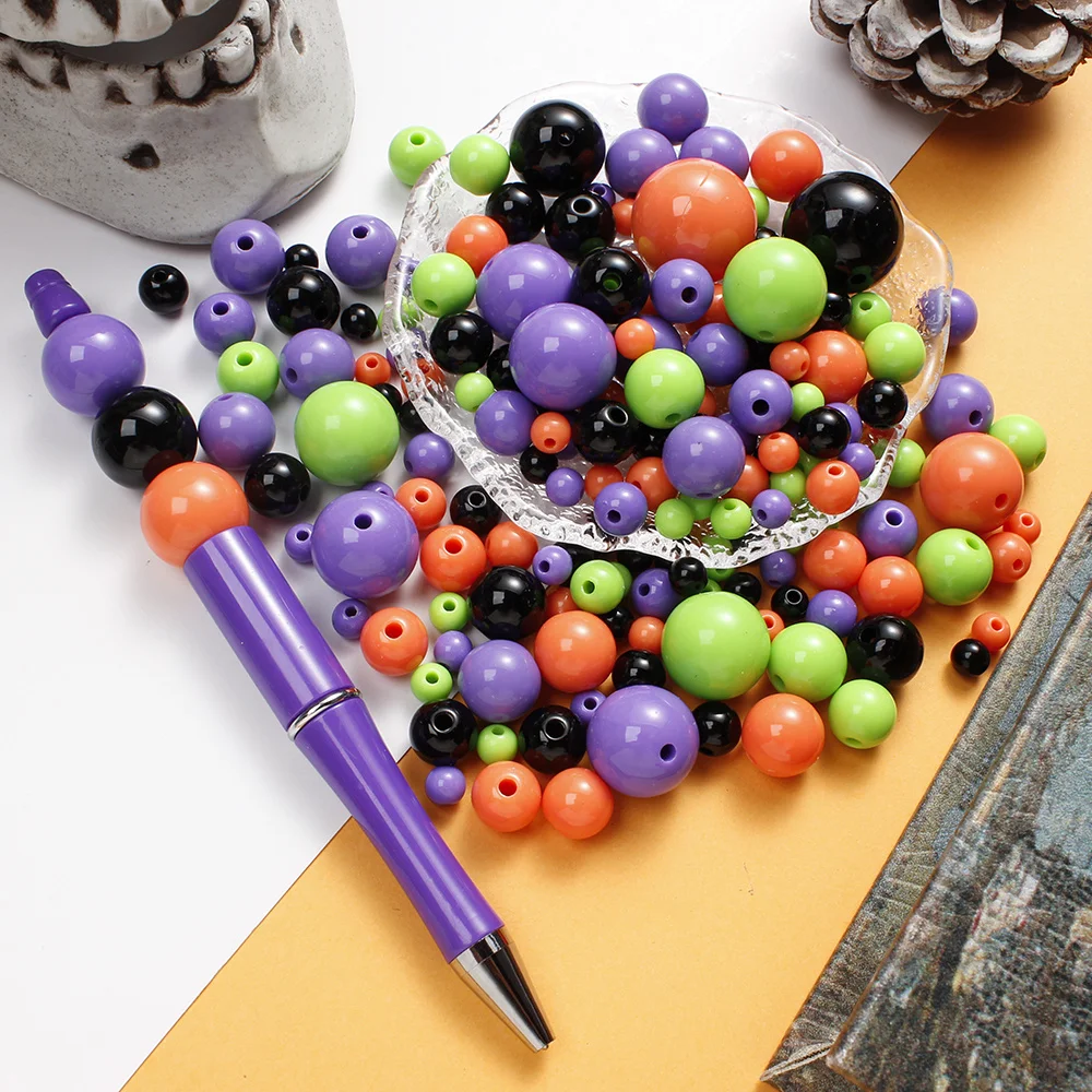 10/20/50/100/200/500pcs Halloween Color Acrylic Beads Fashion Round Beads for Thanksgiving DIY Bracelet Pendant Necklace Making