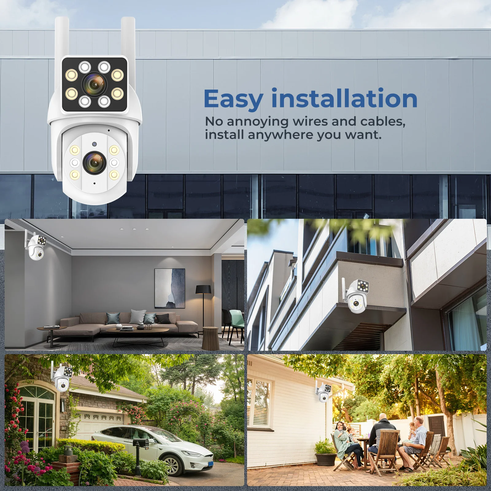 4K 8MP WiFi IP Camera Dual Lens PTZ Color Night Vision Wireless Surveillance Cameras Detect Tracking Outdoor Waterproof 8X Zoom