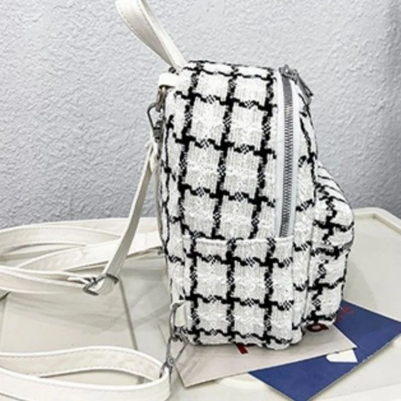 Checkered Canvas Mini Backpack Custom Name Storage Bag Women's Shoulder Bag Crossbody Bag As A Gift For Friends