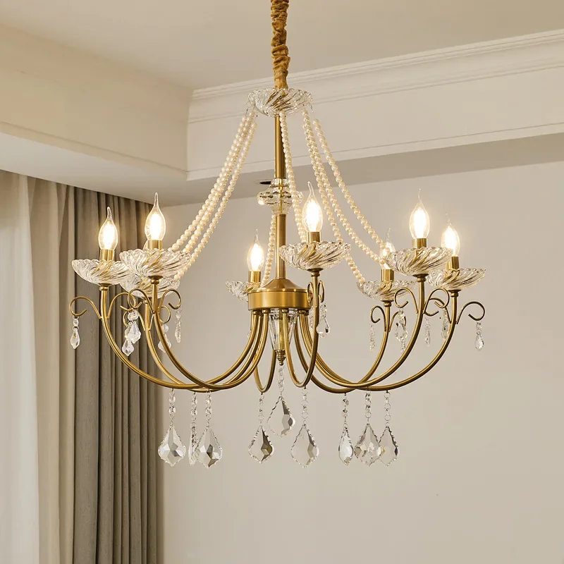 American Luxury Teardrop Shape Crystal Led Chandeliers Candle Hanging Lamp Living Room Bedroom Hotel Restaurant Pendant Lights