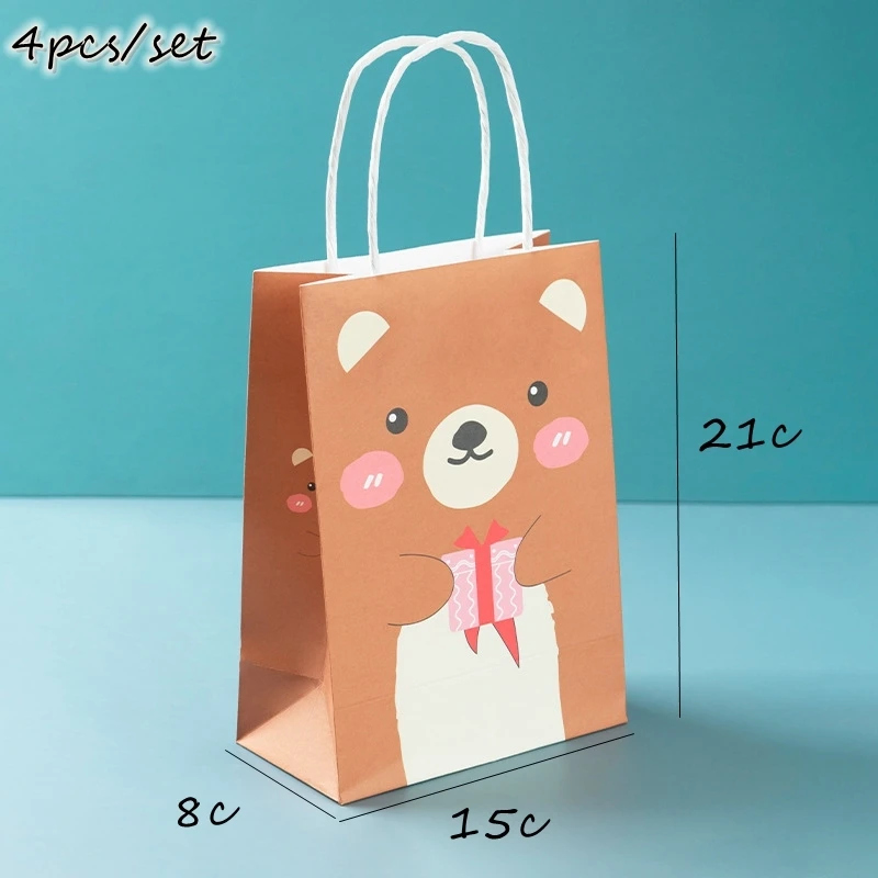 Cartoon Bear Candy Bags Cute Bear Cookie Boxes for Kids Bear Theme Birthday Party Decorations DIY Baking Packaging Gift Supplies