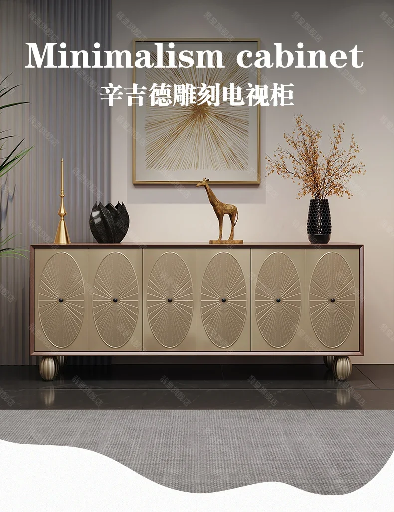 *American light luxury wall integrated locker French retro villa solid wood carving audio-visual cabinet
