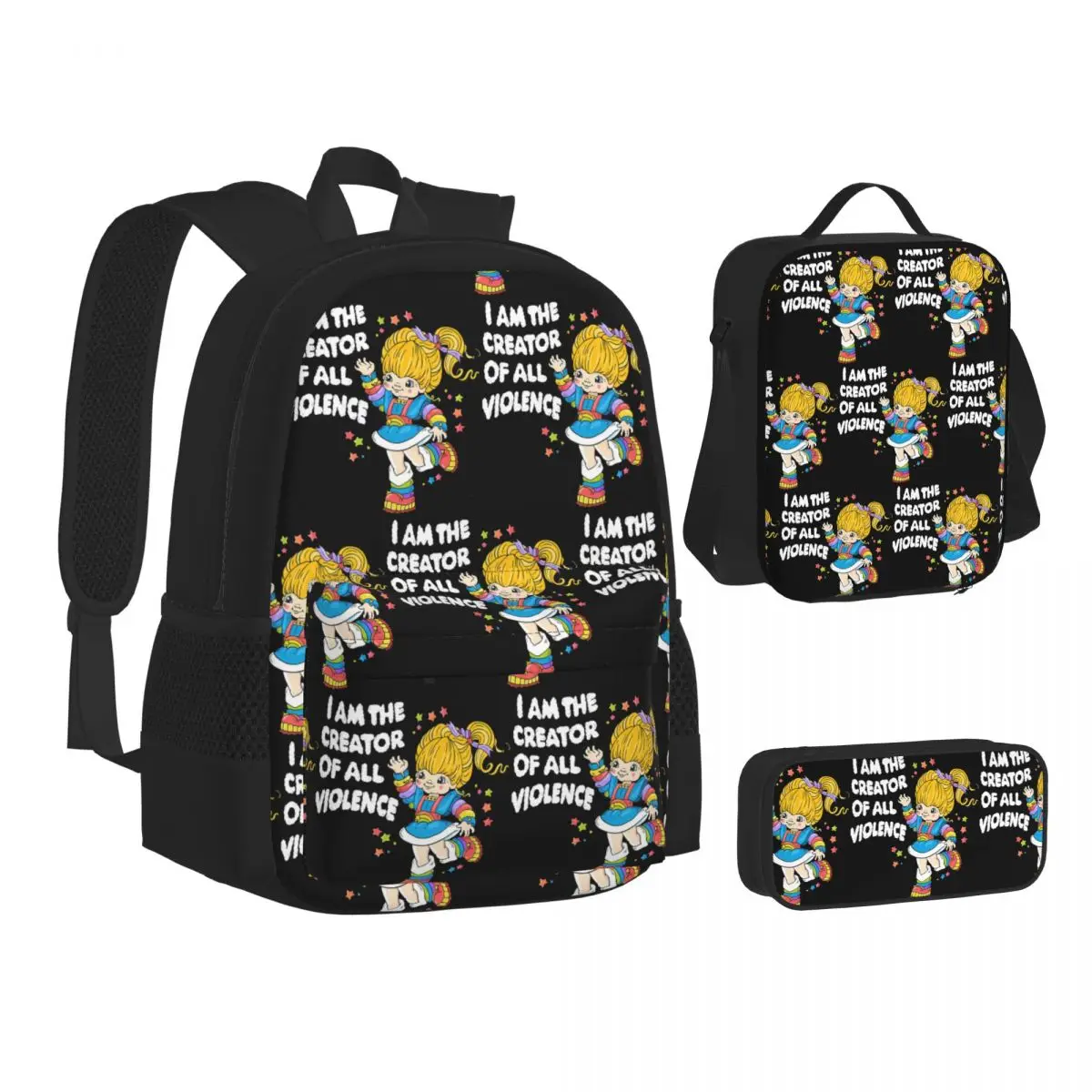 

Rainbows Brite Cartoon Backpacks Students Bookbag School Bags Kids Rucksack Lunch Bag Pen Bag Three-Piece Set