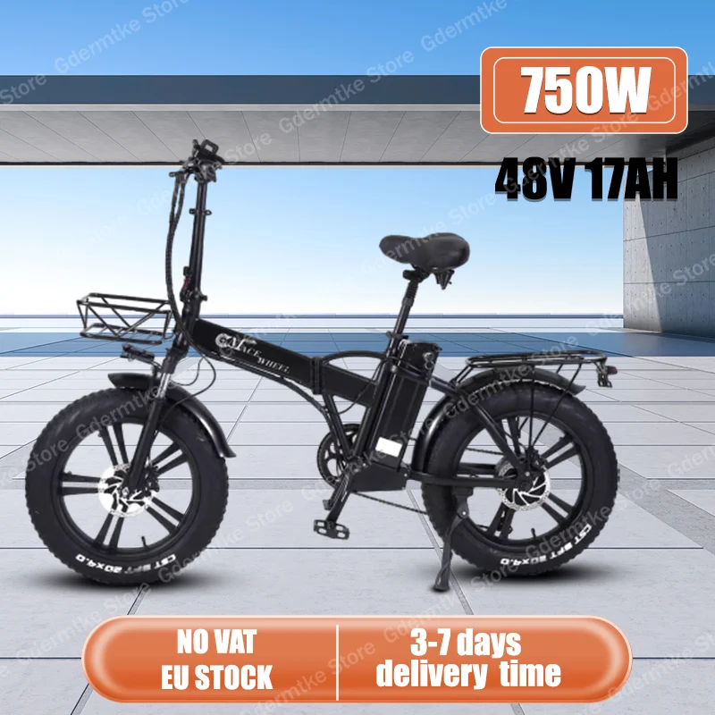 E Bike 750W 48V17Ah Removable Lithium Battery Folding 20-inch Fat Tire Electric Bicycle Aluminum Alloy Mountain Electric Bike