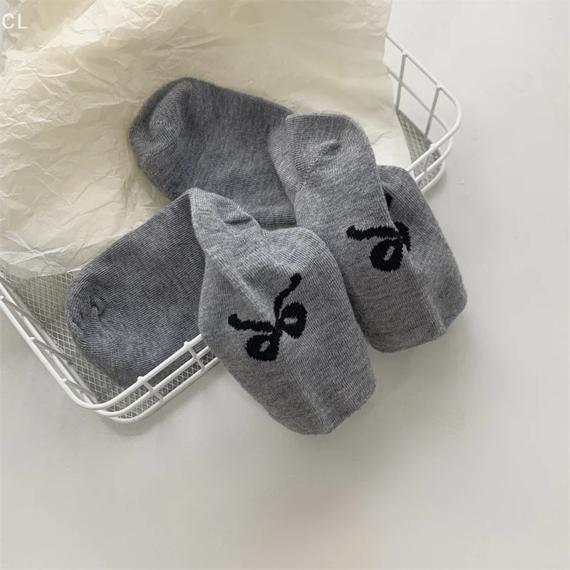 Chaussettes à nœud pour fille douces en couleurs unies - Noir, Blanc, Gris - Tube de ballet, style japonais et polyvalent