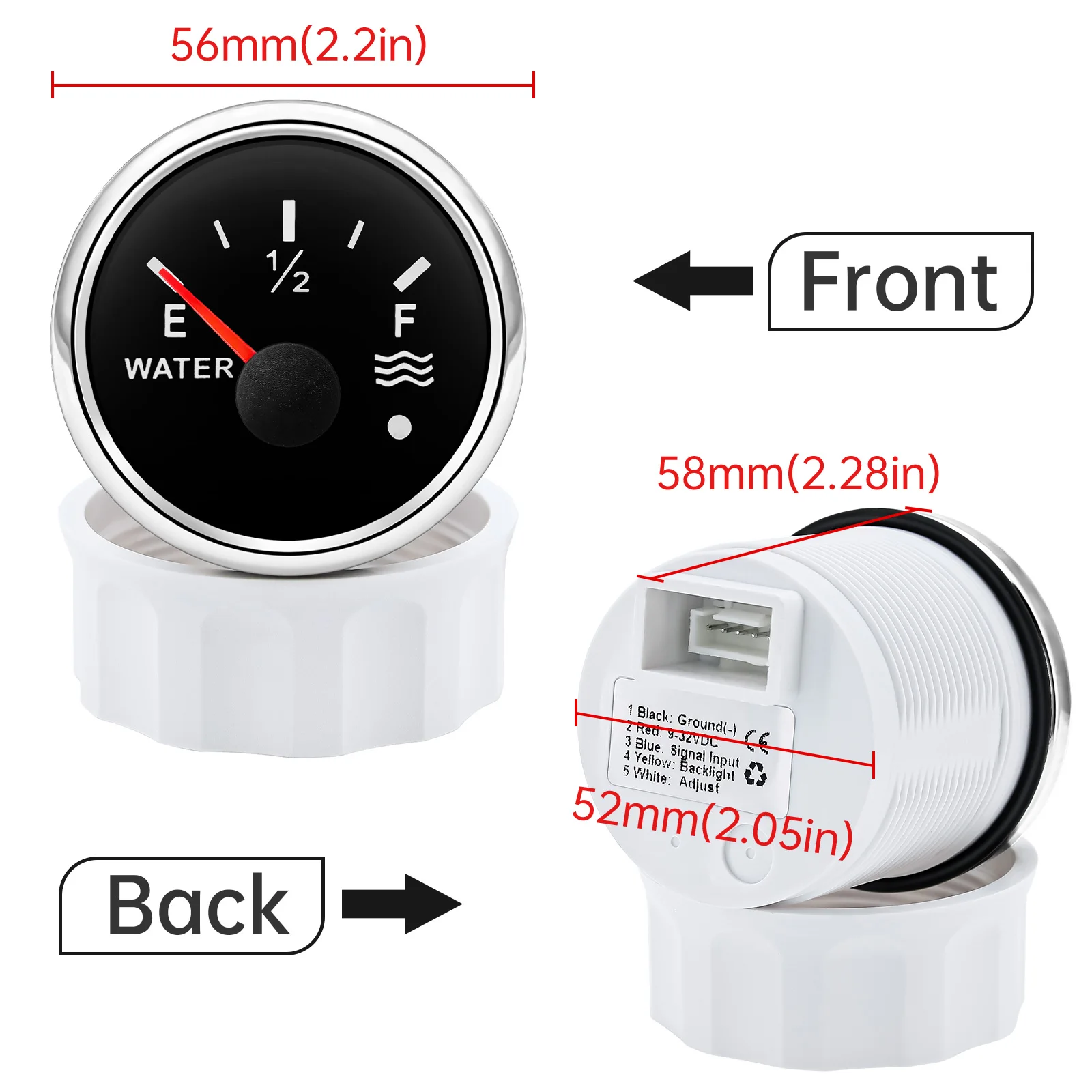 7 색 백라이트 2 "52mm 수위 게이지 알람 0-190ohm,240-33ohm 가솔린 디젤 자동차 보트 용 물 탱크 미터 표시기