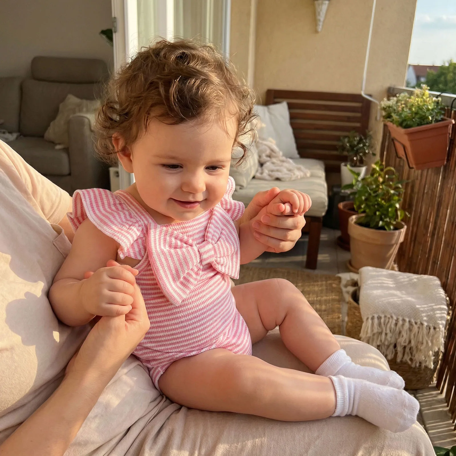 Baby Girl Summer Romper Casual Cute Bow Striped Waffle Fly Sleeves Jumpsuit for Newborn Toddler Cute Clothes
