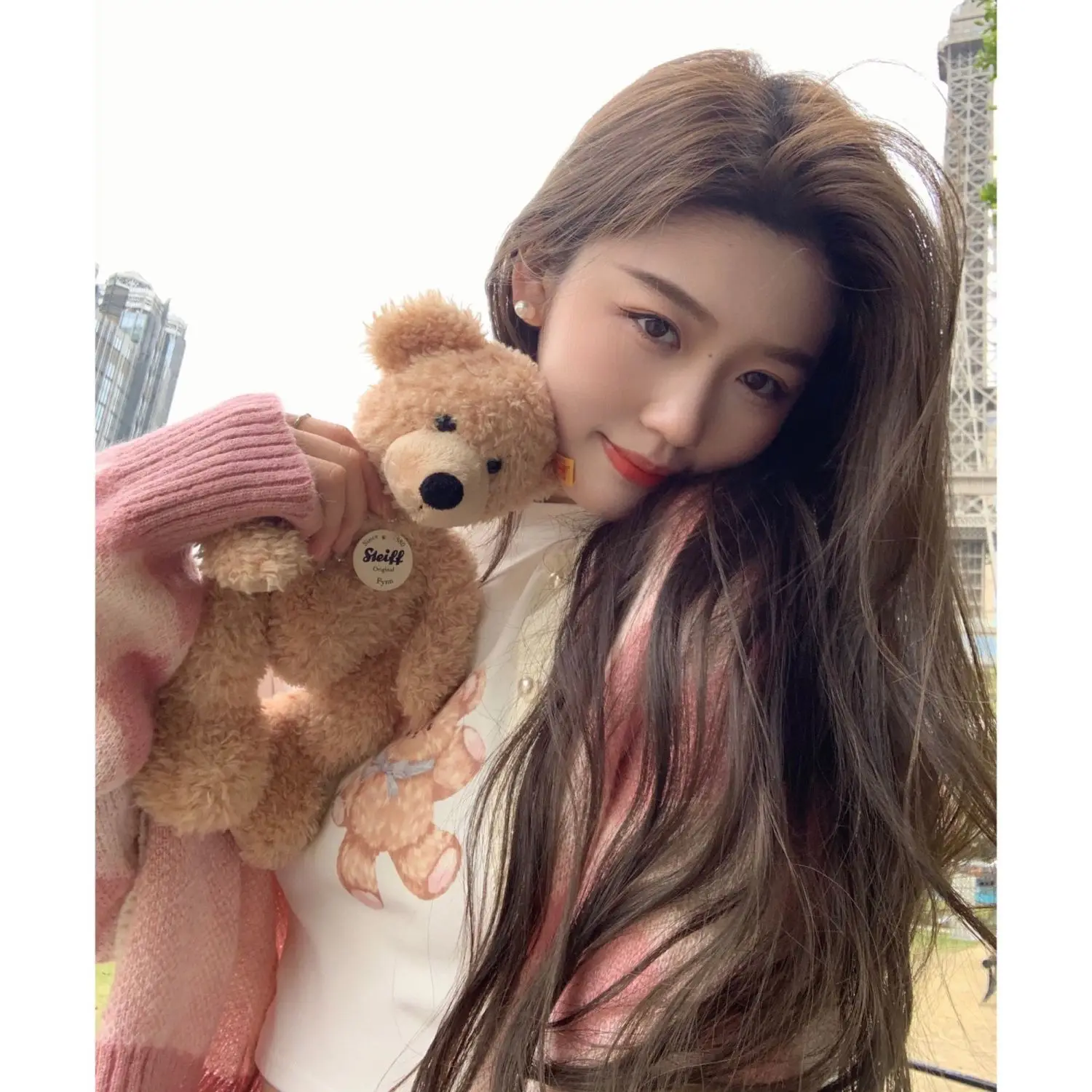 Korejpaa ピンク市松ニットカーディガン女性初秋レトロ薄型トップスショートジャケット優しい甘いセーターコート